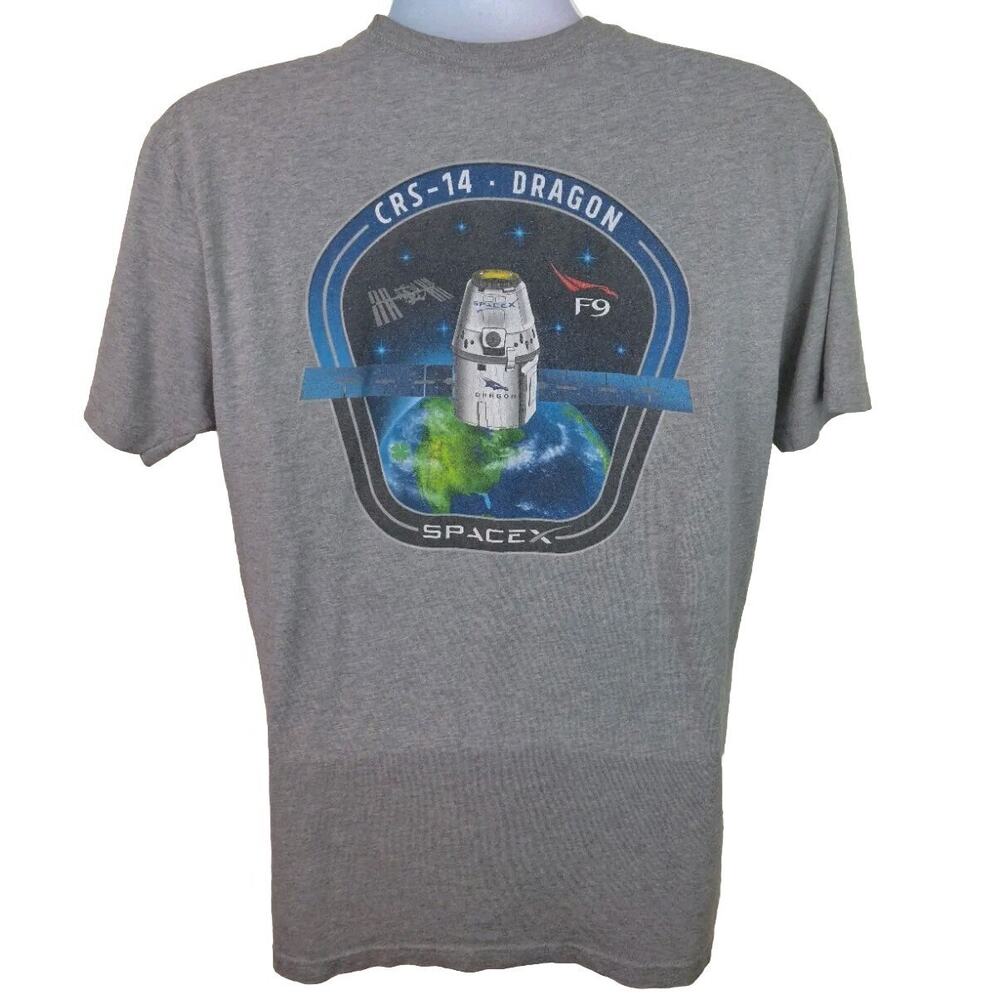 Official Elon Musk SpaceX CRS-14 Dragon Space Capsule Gray Tshirt Size Large
